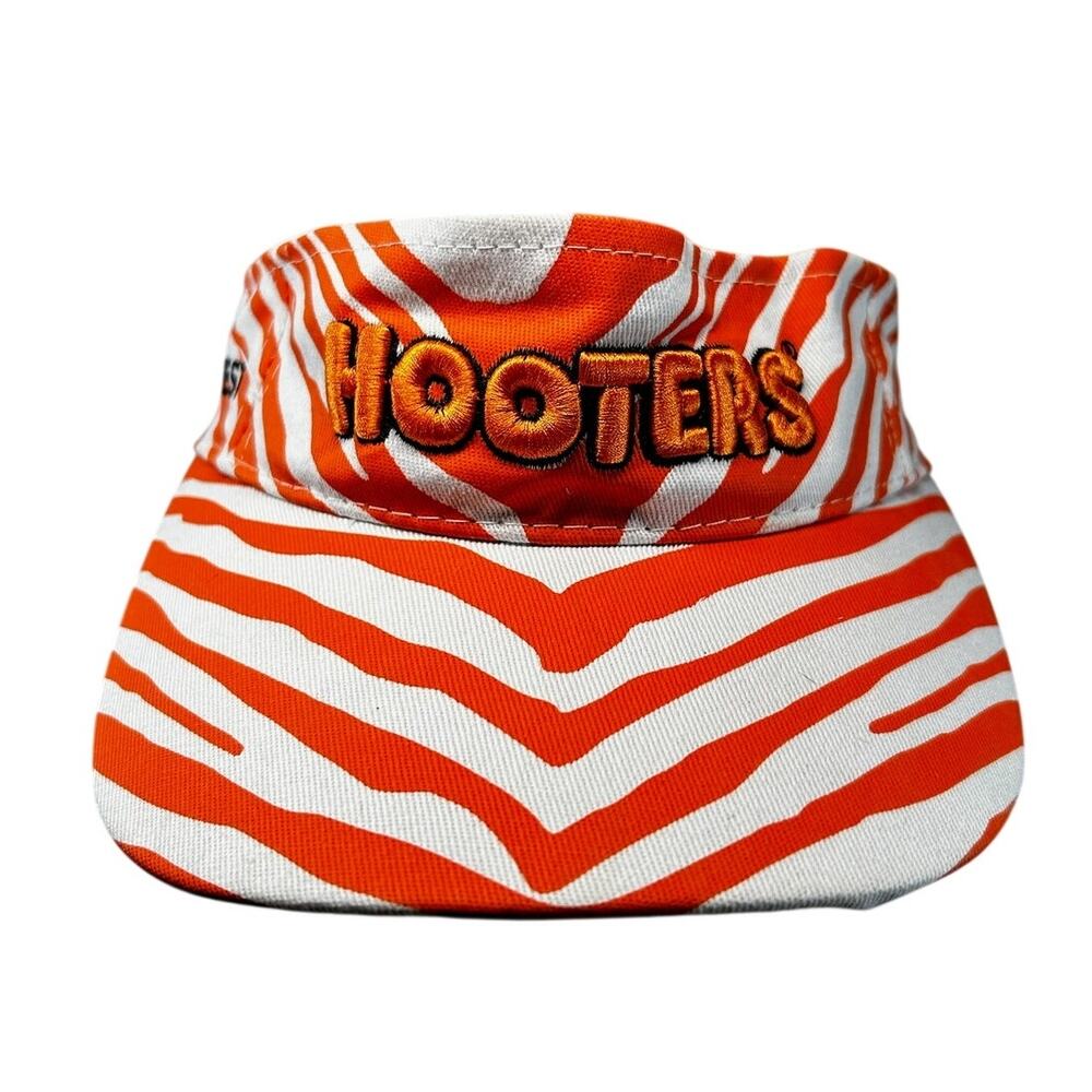 Hooters Owls Nest orange striped visor hat hook & loop closure